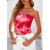 imagePRETTYGARDEN Strapless Tube Tops for Women 2025 Summer Mesh Floral Y2K Bandeau Cute Crop Top Trendy Going Out OutfitsRose Red