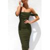 imagePRETTYGARDEN Wedding Guest Dress 2025 Summer Off Shoulder Ruched Elegant Sexy Bodycon Homecoming Cocktail Party Midi DressArmy Green