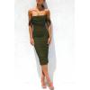 imagePRETTYGARDEN Wedding Guest Dress 2025 Summer Off Shoulder Ruched Elegant Sexy Bodycon Homecoming Cocktail Party Midi DressArmy Green