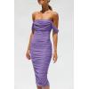 imagePRETTYGARDEN Wedding Guest Dress 2025 Summer Off Shoulder Ruched Elegant Sexy Bodycon Homecoming Cocktail Party Midi DressGrey Purple