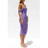 imagePRETTYGARDEN Wedding Guest Dress 2025 Summer Off Shoulder Ruched Elegant Sexy Bodycon Homecoming Cocktail Party Midi DressGrey Purple