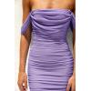 imagePRETTYGARDEN Wedding Guest Dress 2025 Summer Off Shoulder Ruched Elegant Sexy Bodycon Homecoming Cocktail Party Midi DressGrey Purple
