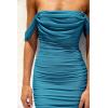 imagePRETTYGARDEN Wedding Guest Dress 2025 Summer Off Shoulder Ruched Elegant Sexy Bodycon Homecoming Cocktail Party Midi DressLake Blue