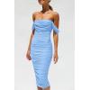 imagePRETTYGARDEN Wedding Guest Dress 2025 Summer Off Shoulder Ruched Elegant Sexy Bodycon Homecoming Cocktail Party Midi DressLight Blue