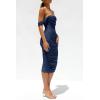 imagePRETTYGARDEN Wedding Guest Dress 2025 Summer Off Shoulder Ruched Elegant Sexy Bodycon Homecoming Cocktail Party Midi DressNavy