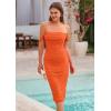 imagePRETTYGARDEN Wedding Guest Dress 2025 Summer Off Shoulder Ruched Elegant Sexy Bodycon Homecoming Cocktail Party Midi DressOrange