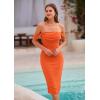 imagePRETTYGARDEN Wedding Guest Dress 2025 Summer Off Shoulder Ruched Elegant Sexy Bodycon Homecoming Cocktail Party Midi DressOrange