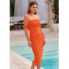 imagePRETTYGARDEN Wedding Guest Dress 2025 Summer Off Shoulder Ruched Elegant Sexy Bodycon Homecoming Cocktail Party Midi DressOrange