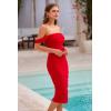 imagePRETTYGARDEN Wedding Guest Dress 2025 Summer Off Shoulder Ruched Elegant Sexy Bodycon Homecoming Cocktail Party Midi DressRed