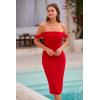 imagePRETTYGARDEN Wedding Guest Dress 2025 Summer Off Shoulder Ruched Elegant Sexy Bodycon Homecoming Cocktail Party Midi DressRed