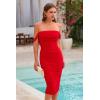 imagePRETTYGARDEN Wedding Guest Dress 2025 Summer Off Shoulder Ruched Elegant Sexy Bodycon Homecoming Cocktail Party Midi DressRed