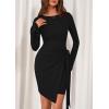 imagePRETTYGARDEN Women 2025 Mini Bodycon Dresses Long Sleeve Ruched Fitted Short Night Out Trendy Party Club Outfits Fall ClothesBlack