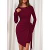 imagePRETTYGARDEN Women 2025 Mini Bodycon Dresses Long Sleeve Ruched Fitted Short Night Out Trendy Party Club Outfits Fall ClothesBurgundy