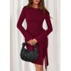 imagePRETTYGARDEN Women 2025 Mini Bodycon Dresses Long Sleeve Ruched Fitted Short Night Out Trendy Party Club Outfits Fall ClothesBurgundy