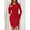 imagePRETTYGARDEN Women 2025 Mini Bodycon Dresses Long Sleeve Ruched Fitted Short Night Out Trendy Party Club Outfits Fall ClothesRed