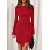 imagePRETTYGARDEN Women 2025 Mini Bodycon Dresses Long Sleeve Ruched Fitted Short Night Out Trendy Party Club Outfits Fall ClothesRed
