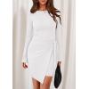 imagePRETTYGARDEN Women 2025 Mini Bodycon Dresses Long Sleeve Ruched Fitted Short Night Out Trendy Party Club Outfits Fall ClothesWhite