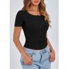 imagePRETTYGARDEN Womens 2025 Fall Summer Short Sleeve Tops Ribbed Henley Button Slim Fit Basic Casual T Shirts Blouse ClothingBlack
