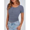 imagePRETTYGARDEN Womens 2025 Fall Summer Short Sleeve Tops Ribbed Henley Button Slim Fit Basic Casual T Shirts Blouse ClothingBlue Grey