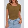 imagePRETTYGARDEN Womens 2025 Fall Summer Short Sleeve Tops Ribbed Henley Button Slim Fit Basic Casual T Shirts Blouse ClothingBrown Camel