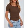 imagePRETTYGARDEN Womens 2025 Fall Summer Short Sleeve Tops Ribbed Henley Button Slim Fit Basic Casual T Shirts Blouse ClothingCoffee