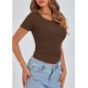 imagePRETTYGARDEN Womens 2025 Fall Summer Short Sleeve Tops Ribbed Henley Button Slim Fit Basic Casual T Shirts Blouse ClothingCoffee