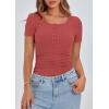 imagePRETTYGARDEN Womens 2025 Fall Summer Short Sleeve Tops Ribbed Henley Button Slim Fit Basic Casual T Shirts Blouse ClothingCoral Red