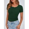 imagePRETTYGARDEN Womens 2025 Fall Summer Short Sleeve Tops Ribbed Henley Button Slim Fit Basic Casual T Shirts Blouse ClothingDark Green