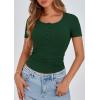 imagePRETTYGARDEN Womens 2025 Fall Summer Short Sleeve Tops Ribbed Henley Button Slim Fit Basic Casual T Shirts Blouse ClothingDark Green
