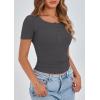 imagePRETTYGARDEN Womens 2025 Fall Summer Short Sleeve Tops Ribbed Henley Button Slim Fit Basic Casual T Shirts Blouse ClothingDark Grey