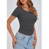 imagePRETTYGARDEN Womens 2025 Fall Summer Short Sleeve Tops Ribbed Henley Button Slim Fit Basic Casual T Shirts Blouse ClothingDark Grey
