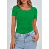 imagePRETTYGARDEN Womens 2025 Fall Summer Short Sleeve Tops Ribbed Henley Button Slim Fit Basic Casual T Shirts Blouse ClothingGreen