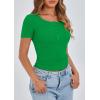 imagePRETTYGARDEN Womens 2025 Fall Summer Short Sleeve Tops Ribbed Henley Button Slim Fit Basic Casual T Shirts Blouse ClothingGreen