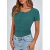 imagePRETTYGARDEN Womens 2025 Fall Summer Short Sleeve Tops Ribbed Henley Button Slim Fit Basic Casual T Shirts Blouse ClothingLake Blue