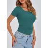imagePRETTYGARDEN Womens 2025 Fall Summer Short Sleeve Tops Ribbed Henley Button Slim Fit Basic Casual T Shirts Blouse ClothingLake Blue