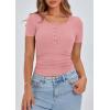 imagePRETTYGARDEN Womens 2025 Fall Summer Short Sleeve Tops Ribbed Henley Button Slim Fit Basic Casual T Shirts Blouse ClothingPink