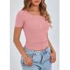 imagePRETTYGARDEN Womens 2025 Fall Summer Short Sleeve Tops Ribbed Henley Button Slim Fit Basic Casual T Shirts Blouse ClothingPink