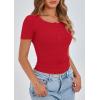 imagePRETTYGARDEN Womens 2025 Fall Summer Short Sleeve Tops Ribbed Henley Button Slim Fit Basic Casual T Shirts Blouse ClothingRed
