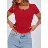 imagePRETTYGARDEN Womens 2025 Fall Summer Short Sleeve Tops Ribbed Henley Button Slim Fit Basic Casual T Shirts Blouse ClothingRed