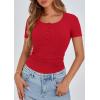 imagePRETTYGARDEN Womens 2025 Fall Summer Short Sleeve Tops Ribbed Henley Button Slim Fit Basic Casual T Shirts Blouse ClothingRed