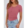 imagePRETTYGARDEN Womens 2025 Fall Summer Short Sleeve Tops Ribbed Henley Button Slim Fit Basic Casual T Shirts Blouse ClothingRose Pink