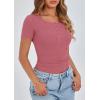 imagePRETTYGARDEN Womens 2025 Fall Summer Short Sleeve Tops Ribbed Henley Button Slim Fit Basic Casual T Shirts Blouse ClothingRose Pink