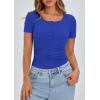 imagePRETTYGARDEN Womens 2025 Fall Summer Short Sleeve Tops Ribbed Henley Button Slim Fit Basic Casual T Shirts Blouse ClothingRoyal Blue
