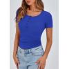 imagePRETTYGARDEN Womens 2025 Fall Summer Short Sleeve Tops Ribbed Henley Button Slim Fit Basic Casual T Shirts Blouse ClothingRoyal Blue