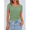 imagePRETTYGARDEN Womens 2025 Fall Summer Short Sleeve Tops Ribbed Henley Button Slim Fit Basic Casual T Shirts Blouse ClothingSage Green