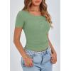 imagePRETTYGARDEN Womens 2025 Fall Summer Short Sleeve Tops Ribbed Henley Button Slim Fit Basic Casual T Shirts Blouse ClothingSage Green