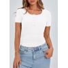 imagePRETTYGARDEN Womens 2025 Fall Summer Short Sleeve Tops Ribbed Henley Button Slim Fit Basic Casual T Shirts Blouse ClothingWhite