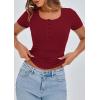 imagePRETTYGARDEN Womens 2025 Fall Summer Short Sleeve Tops Ribbed Henley Button Slim Fit Basic Casual T Shirts Blouse ClothingWine Red