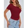 imagePRETTYGARDEN Womens 2025 Fall Summer Short Sleeve Tops Ribbed Henley Button Slim Fit Basic Casual T Shirts Blouse ClothingWine Red