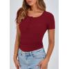 imagePRETTYGARDEN Womens 2025 Fall Summer Short Sleeve Tops Ribbed Henley Button Slim Fit Basic Casual T Shirts Blouse ClothingWine Red